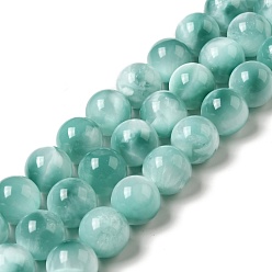 Natural Glass Natural Glass Beads Strands, Grade A, Round, Undyed, Aqua Blue, 14mm, Hole: 1.2mm, about 29pcs/strand, 15.5~15.7''(39.37~39.88cm)