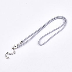 Light Grey Waxed Cord Necklace Making, with Zinc Alloy Lobster Clasps, Platinum, Light Grey, 17.8 inch~18 inch(45.5~46cm), 2mm