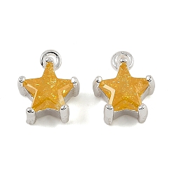 Золотистый Латунные микро проложить кубического циркония прелести, звезда, 925 серебро покрытием, золотые, 9.5x7.5x4.5 мм, отверстие : 1.2 мм