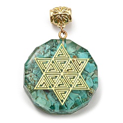 Synthetic Turquoise Synthetic Turquoise European Dangle Polygon Charms, Large Hole Pendant with Golden Plated Alloy Star Slice, 53mm, Hole: 5mm, Pendant: 39x35x11mm