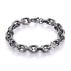Antique Silver Retro 304 Stainless Steel Cable Chain Bracelets, with Toggle Clasps, Antique Silver, 8-5/8 inch(22cm), 9x3mm