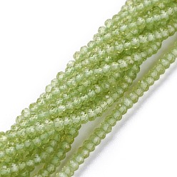 Peridot Natural Peridot Beads Strands, Flat Round, Faceted, 3x2mm, Hole: 0.6mm, about 188pcs/strand, 15.55inch(39.5cm)
