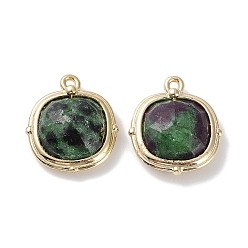 Рубин В Цоизита Натуральный рубин в цоизита подвесками, граненые квадратные подвески, с позолоченными латунными петлями по краям, 16x14x5 мм, отверстие : 2 мм