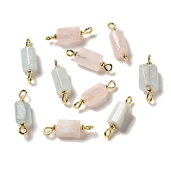 Mixed Stone Natural Rose Quartz/Aquamarine Connector Charms, Faceted Column Links with Real 18K Gold Plated Brass Double Loops, 21~23x6.5~7x6.5~7mm, Hole: 1.6mm