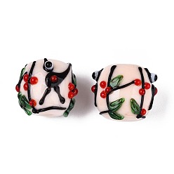 Желтая Старая Ткань  Ручной работы ухабистым Шарики Lampwork, бочка, ветка и глаз, старое кружево, 16~17.5x16.5~20.5 мм, отверстие : 1.8~3.8 мм