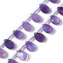 Amethyst Natural Amethyst Beads Strands, Top Drilled Beads, Faceted, Teardrop, 12x8x4mm, Hole: 0.7mm, about 32pcs/strand, 15.08~15.24 inch(38.3~38.7cm)