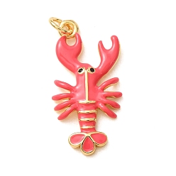 Cerise Brass with Enamel Pendants, Lobster Charms, Rack Plating, Long-Lasting Plated, Lead Free & Cadmium Free, Real 18K Gold Plated, Cerise, 27x13.5x3mm, Hole: 3mm