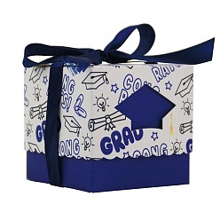 Blue Senior Year Square Paper Candy Storage Box with Ribbon, Candy Gift Bags Graduation Party Favors Bags, Blue, 6x6x6cm