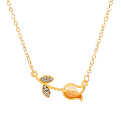 Golden Valentine's Day Theme Rhinestone Rose Flower Pendant Necklaces, with Alloy Cable Chains, Golden, 20.47 inch(52cm)
