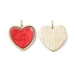 Red Acrylic Pendants, with Light Gold Plated Alloy Findings, Heart, Red, 18x16x3mm, Hole: 2mm