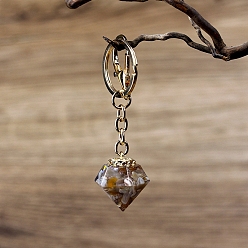 Natural Agate Natural Agate Chips Inside Resin Diamond Keychain, Pendant: 3x2.5cm