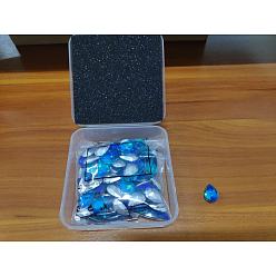 Deep Sky Blue Olycraft Pointed Back Glass Rhinestone Cabochons, Back Plated, Faceted, AB Color Plated, Teardrop, Deep Sky Blue, 14x10x5mm, 100pcs/box