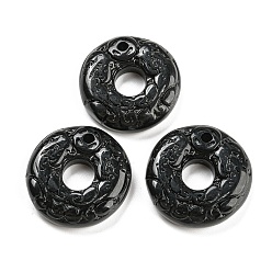 Black Opaque Resin Pendants, Textured Donut Charms, Black, 29.5x7.5mm, Hole: 3mm