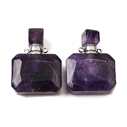 Аметист Кулоны для духов из натурального аметиста, с 304 фурнитурой из нержавеющей стали, граненые, прямоугольник амулеты, цвет нержавеющей стали, 33~34x25x11~12 мм, отверстие : 1.9 мм