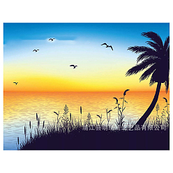 Colorful DIY Seaside Coconut Tree Scenery Diamond Painting Kits, including Resin Rhinestones, Diamond Sticky Pen, Tray Plate and Glue Clay, Colorful, 300x400mm