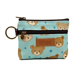 Turquoise Bear Printed Polyester Wallets, 2 Layers Zipper Purse for Change, Keychain, Cosmetic, Rectangle, Turquoise, 10x12x1.5cm