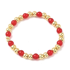 Красный Женские браслеты из круглых бусин из латуни и стекла, стойки покрытие, без свинца и без кадмия, долговечный, реальный 18 k позолоченный, красные, внутренний диаметр: 2 дюйм (5.1 см)