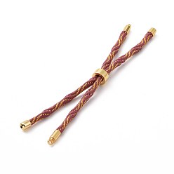 Old Rose Nylon Cord Silder Bracelets, for Connector Charm Bracelet Making, with Rack Plating Golden Brass Findings, Long-Lasting Plated, Cadmium Free & Lead Free, Old Rose, 8-5/8~9 inch(22~22.8cm), 0.3cm, Hole: 2.6mm