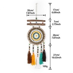 Bisque Evil Eye Wall Decor, Woven Net/Web with Feather Pendant Decorations, for Home Craft Wall Hanging, Bisque, 710x200mm