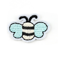 Light Cyan Bees Appliques, Computerized Embroidery Cloth Iron on Patches, Costume Accessories, Light Cyan, 26x37mm