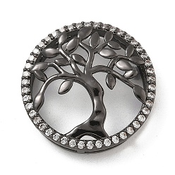 Черный Цвет Металла Латунная стойка с микропаве из прозрачного кубического циркония, долговечный, без свинца и без кадмия, плоские круглые с деревом, металлический черный , 21x5.5 мм, отверстие : 6.5x1 мм