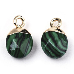 Malachite Synthetic Malachite Charms, Top Light Gold Plated, with Iron Loop, Oval, Faceted, 14~15x8x5mm, Hole: 1.8mm