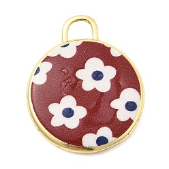 Цветок Латунные подвески с принтом, плоские круглые прелести, долговечный, реальный 18 k позолоченный, цветок, 20x17x3 мм, отверстие : 3x3 мм