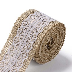 White Burlap Ribbon, Hessian Ribbon, Jute Ribbon, with Lace, for Jewelry Making, White, 1-1/2 inch(38mm), about 2m/roll, 24rolls/bag