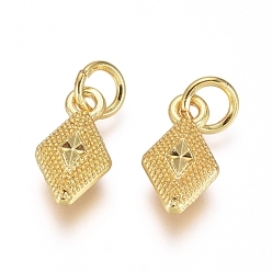 Golden Electroplated Alloy Charms, Long-Lasting Plated, with Brass Jump Ring, Rhombus, Golden, 11.5x6.5x3.5mm, Hole: 3.5mm
