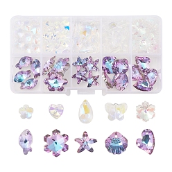 Gemischte Farbe 70 Stk. 10 Stil galvanisierte Glasanhänger, facettiert, Herz-, Schmetterlings-, Schneeflocken-, Fisch- und Muschelanhänger, Gemischte Farbe, 10~20x9~17.5x5~9 mm, Bohrung: 0.5~1.5 mm