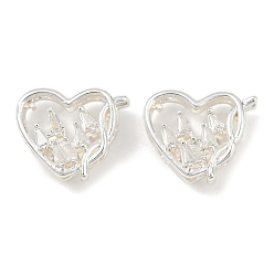Посеребрённый Многожильные звенья из латуни с прозрачным фианитом, сердце, 925 серебро покрытием, 13x16x7 мм, отверстие : 1.6 мм