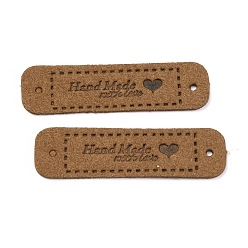Chocolate PU Leather Label Tags, Handmade Embossed Tag, with Holes, for DIY Jeans, Bags, Shoes, Hat Accessories, Rectangle with Word Handmade, Chocolate, 55x15x1.2mm, Hole: 2mm