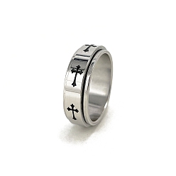 Cross Stainless Steel Rotating Finger Ring, Fidget Spinner Ring for Calming Worry Meditation, Cross, US Size 7(17.3mm)