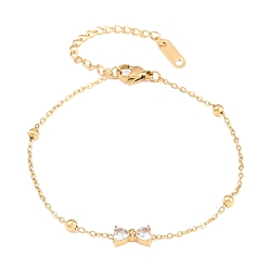 Золотой 304 из нержавеющей стали горный хрусталь браслеты ссылка, браслеты-цепочки-спутники для женщин, бантом, золотые, 6.89 дюйм (17.5 см)