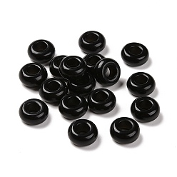 Obsidian Natural Obsidian European Beads, Large Hole Beads, Rondelle, 14x7~8mm, Hole: 6mm
