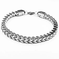 Stainless Steel Color 6mm Stainless Steel Bracelet with Woven Four-sided Grinding Chain - Hip-hop Style, Stainless Steel Color, size 1
