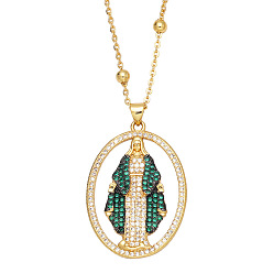 Green Geometric Ellipse Hollow-out Diamond Zircon Virgin Mary Pendant Necklace