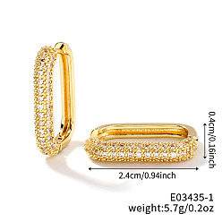 Rectangle Элегантные латунные серьги-кольца с прозрачным кубическим цирконием, золотые, прямоугольные, 24x4 мм