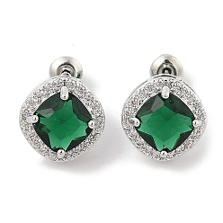 Нектар Квадратные серьги-гвоздики с кубическим цирконием из латуни для женщин, платина, нектар, 12.5x12.5 мм