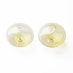 Champagne Yellow Transparent Handmade Blown Glass Globe Beads, Stripe Pattern, Flat Round, Champagne Yellow, 20~21x13~14mm, Hole: 1~2mm