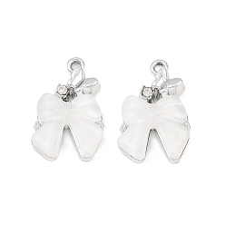 White Alloy & Resin & Rhinestone Pendants, Bowknot & Butterfly Charms, Platinum, White, 19.5x13x4.5mm, Hole: 1.5mm