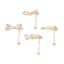 Золотой Сплав зажимами волос, с синтетическими бусинами из лунного камня, натуральные бусины из пресноводных ракушек и стеклянные бусины, золотые, 70.5~77 мм