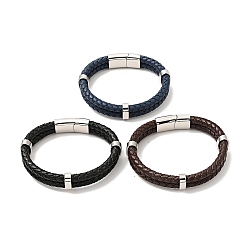 Mixed Color Leather Braided Double Loops Multi-strand Bracelet with 304 Stainless Steel Magneti Clasp for Men Women, Mixed Color, 8-5/8 inch(22cm)