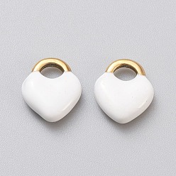 Белый Ионное покрытие (ip) 304 брелоки из нержавеющей стали, эмалированные блестки, запирать, золотые, белые, 11x9.5x3.5 мм, отверстие : 3.5x2.5 мм