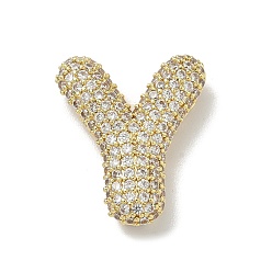 Letter Y Латунные микро проложить кубического циркония подвески, без свинца и без кадмия, реальный 18 k позолоченный, Письмо Y, 23.5x20x6 мм, отверстие : 4x3 мм