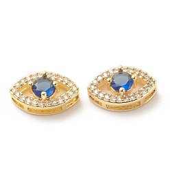 Синий Стойки обшивки латунь кубического циркония многожильных ссылки, без кадмия и без свинца, долговечное покрытие из настоящего золота 18 k, глаз, синие, 14x8.5x6.5 мм, отверстие : 11x6 мм