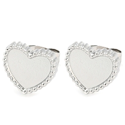 Stainless Steel Color 304 Stainless Steel Stud Earring Findings, Heart Earring Settings, Stainless Steel Color, Tray: 8x9mm, 9.5x10.5mm