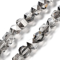 Gris Abalorios de vidrio electrochapa, lustre de la perla chapado, polígono, gris, 9x9x9 mm, agujero: 1.4 mm, sobre 60 unidades / cadena, 22.44'' (57 cm)