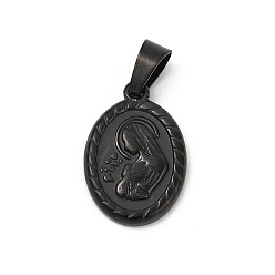 Черный Ионное покрытие (ip) 201 подвески из нержавеющей стали, овальные с рисунками " virgin mary", чудодейственная медаль, чёрные, 21x14.5x2.5 мм, отверстие : 5.5x8.5 мм