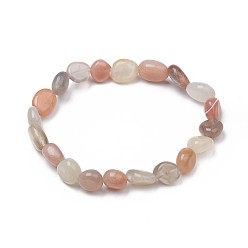 Multi-Moonstone Natural Multi-Moonstone Stretch Beaded Bracelets, Tumbled Stone, Nuggets, 1-7/8 inch~2-1/8 inch(4.8~5.5cm), Beads: 6~15x6~11x3~11mm
